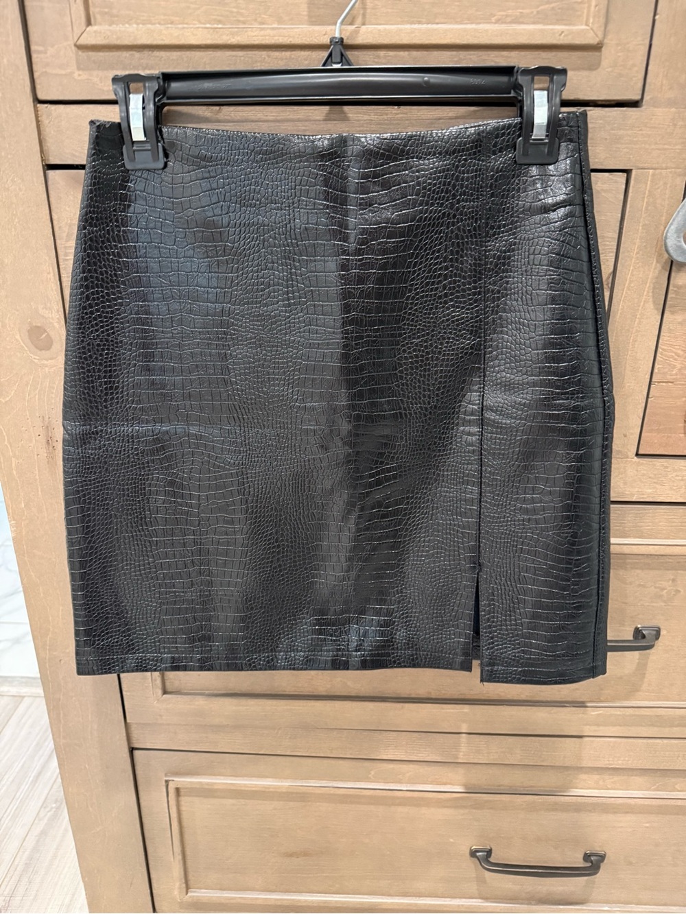 Black Faux Croc Mini Skirt - Women's